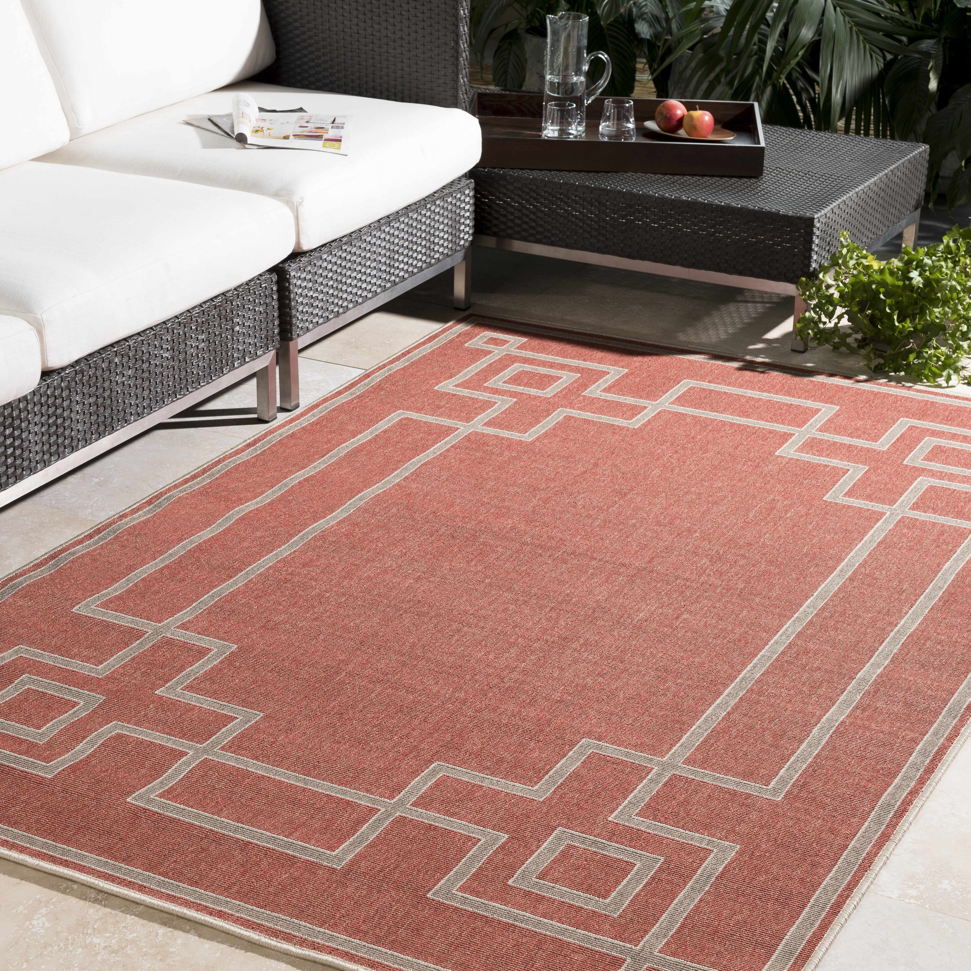 Harborgreek Olefin Outdoor Rug, Brick Red