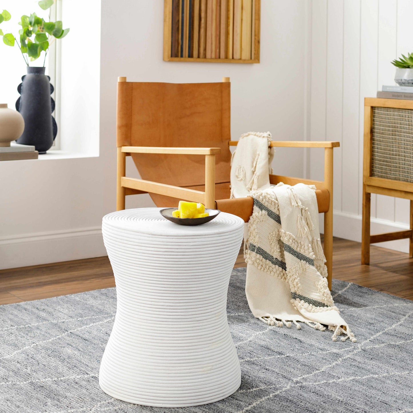 Amadeo White Rattan End Table