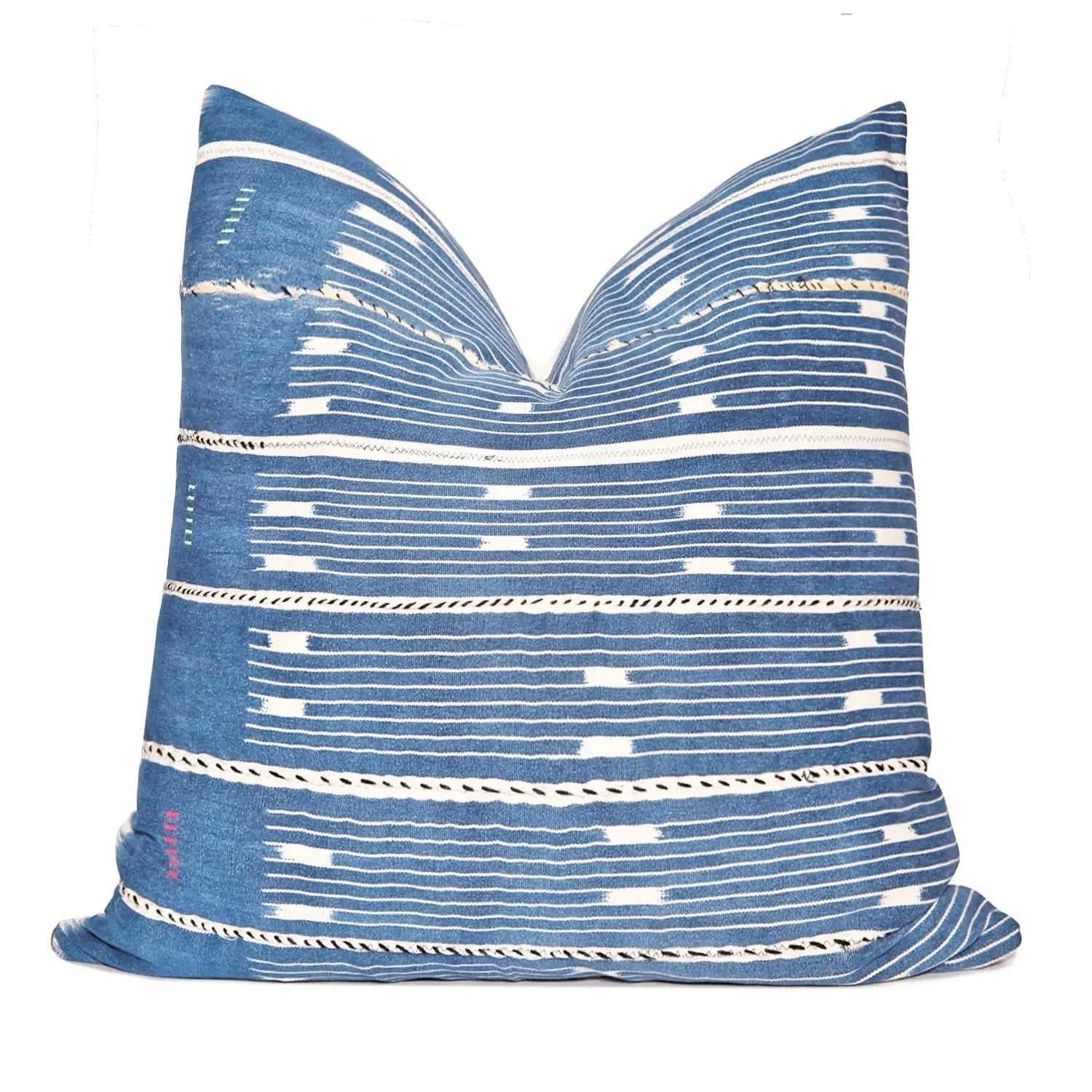 Artisan Blue and White Striped Throw Pillow