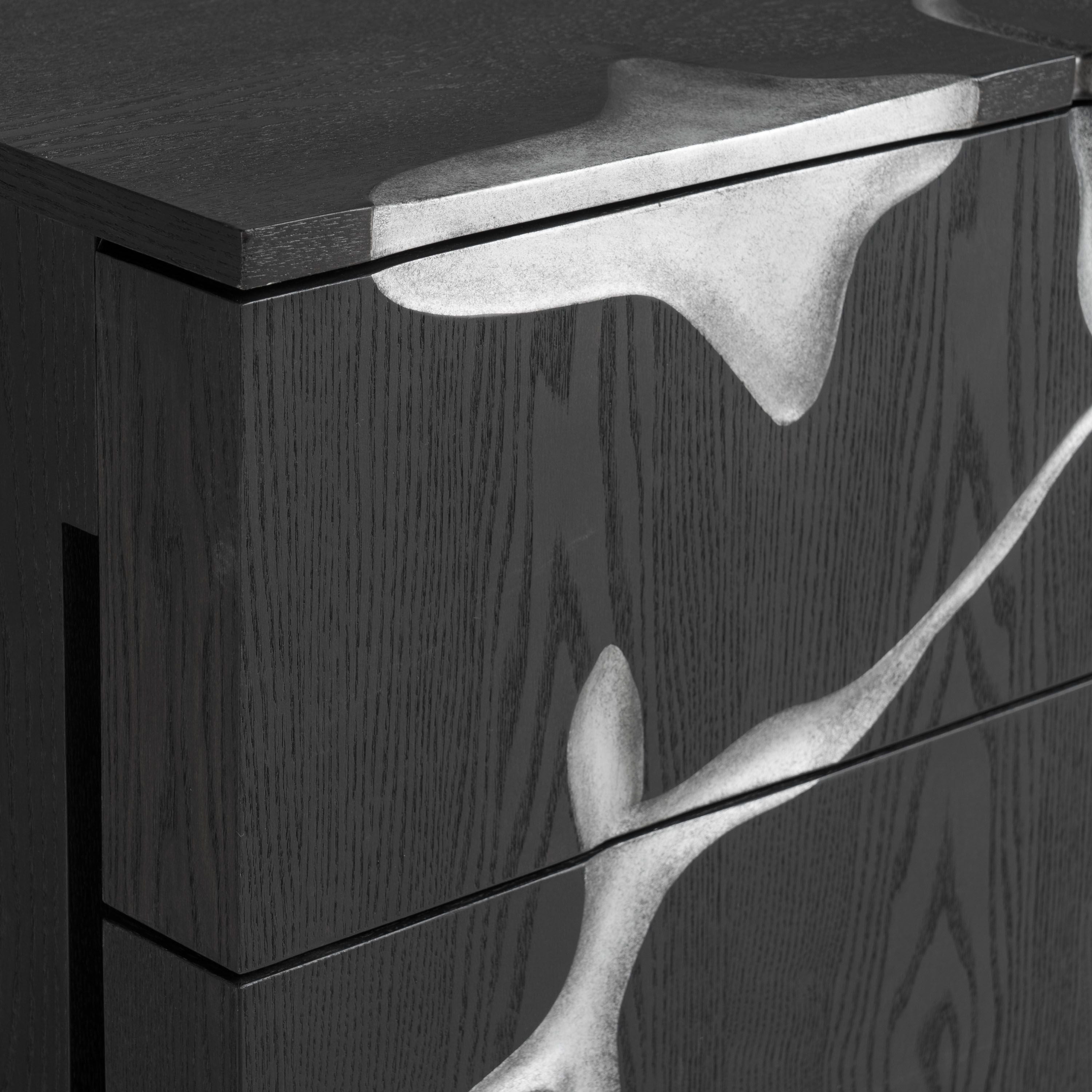 Modrest Aspen - Modern Matte Brown Ash & Silver Nightstand