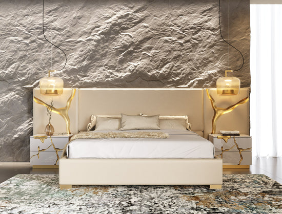 Modrest Aspen - Modern Beige + White + Gold Bedroom Set