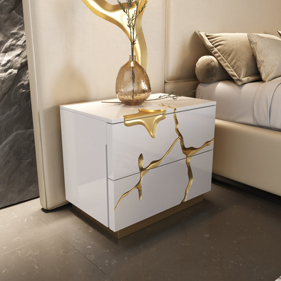 Modrest Aspen - Modern Beige + White + Gold Bedroom Set