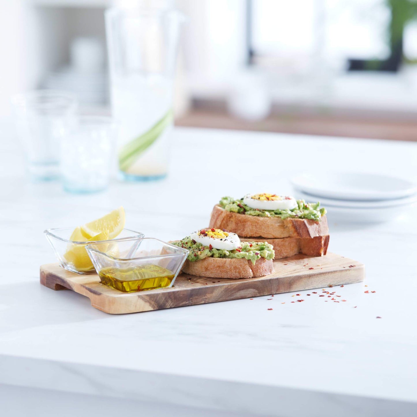 Glass Dipping Bowl Set with Wood Serving Board