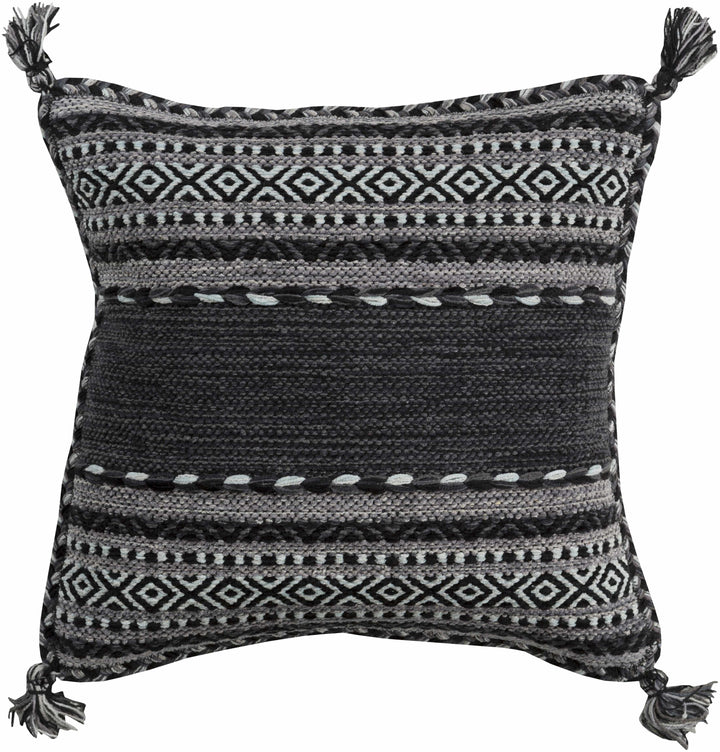 Bensalem Geometric Fringe Throw Pillow, Black