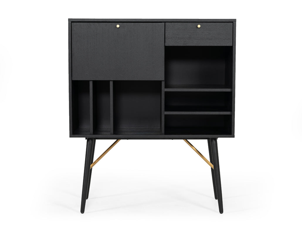 Modrest Billy Modern Black Oak & Gold Tall Buffet