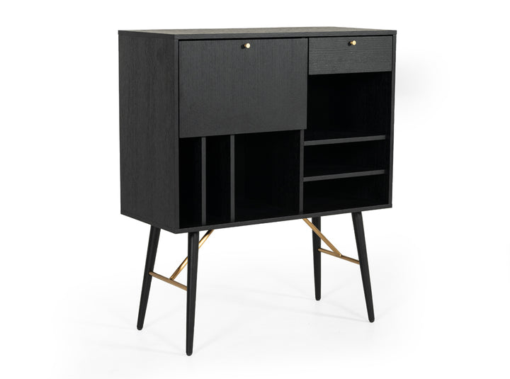 Modrest Billy Modern Black Oak & Gold Tall Buffet