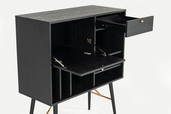 Modrest Billy Modern Black Oak & Gold Tall Buffet