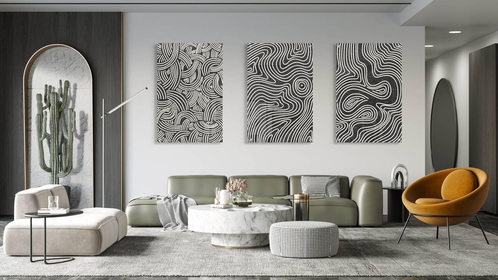 Black and White Abstract Pattern Set of 3 Prints Modern Wall Art Modern Artwork