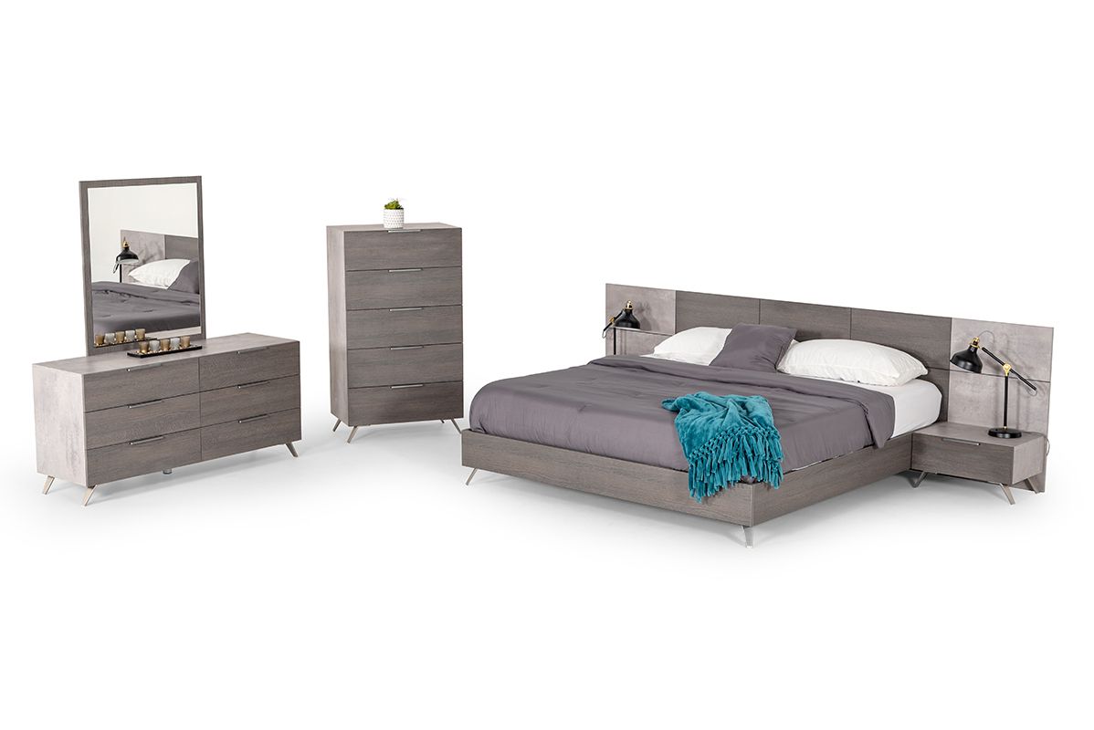 Queen Nova Domus Bronx Italian Modern Faux Concrete & Grey Bed