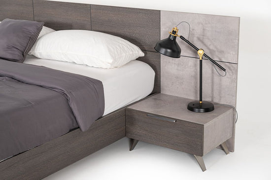 Queen Nova Domus Bronx Italian Modern Faux Concrete & Grey Bed + 2 Nightstands Set