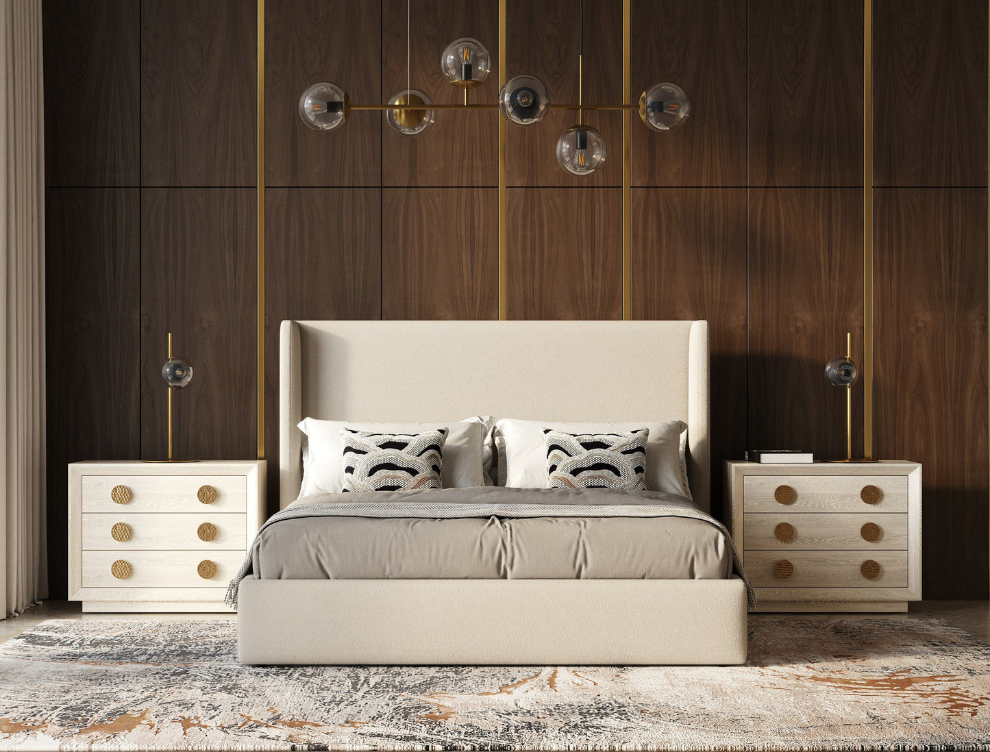 Queen Modrest Byrne - Modern Beige Fabric Bed