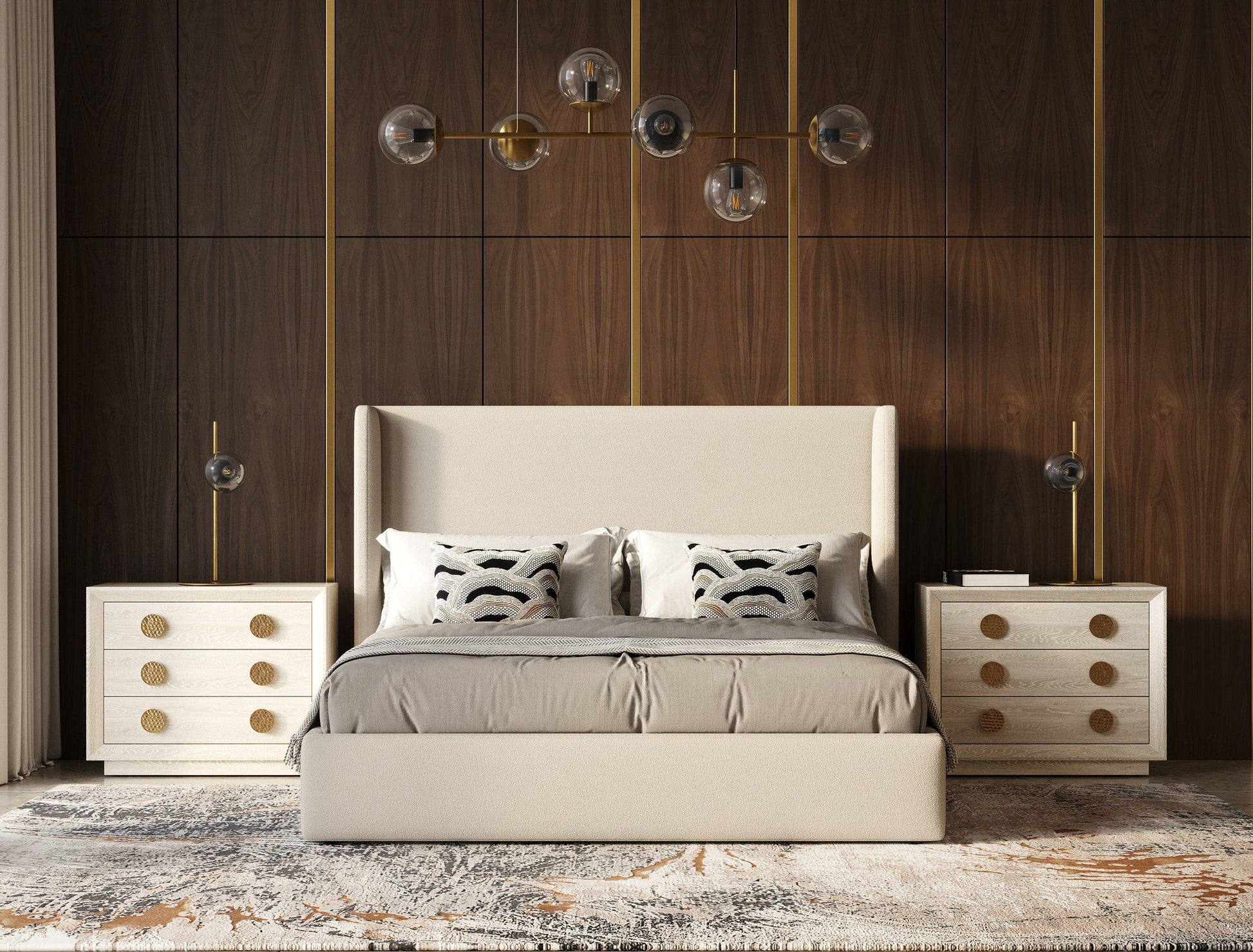 Queen Modrest Byrne - Modern Beige Fabric Bed