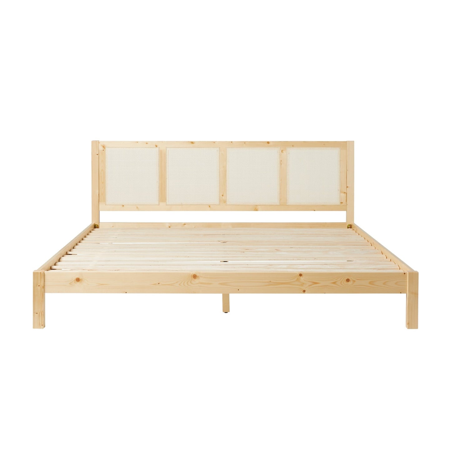 Yasmina Solid Wood Rattan Paneled Platform Bed (Queen or King)