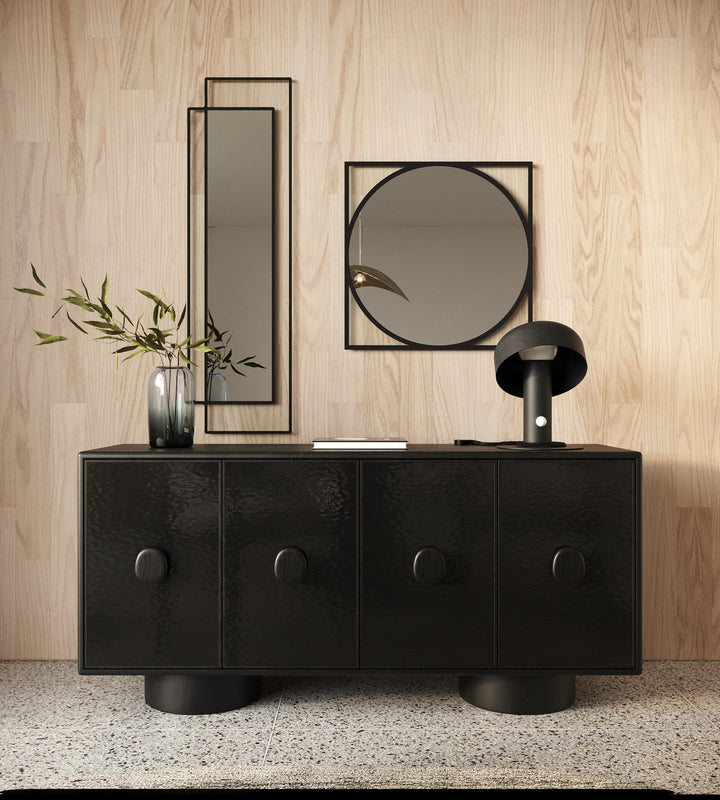 Modrest Calexico - Contemporary Black Wave Glass + Black Buffet