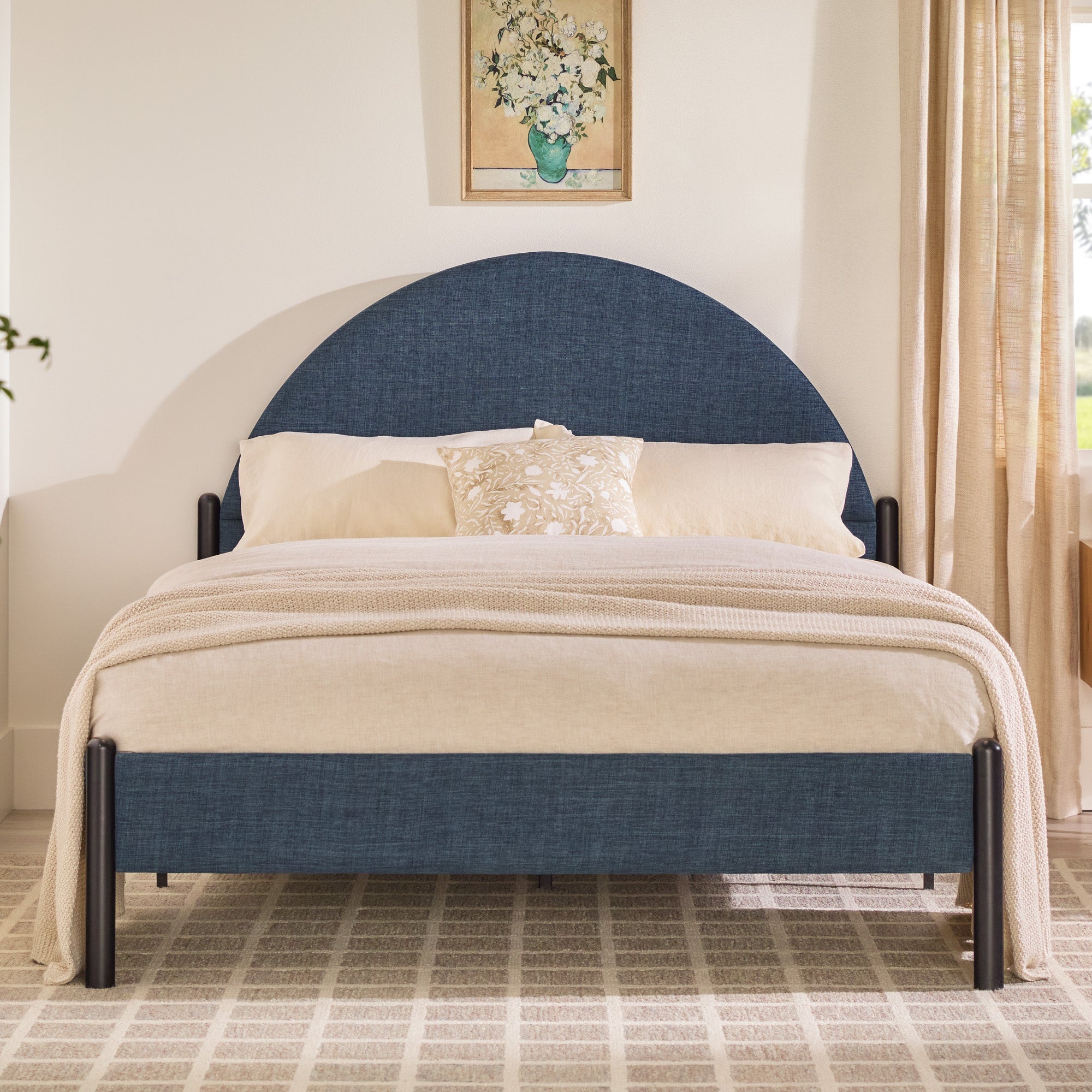 Gastonia Queen Metal and Upholstered Bed with Arched Headboard