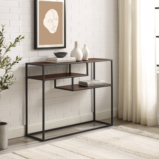 Maya 42" Metal and Wood Tiered Shelf Entry Table