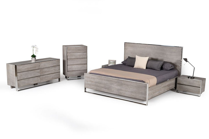 Queen Modrest Charlene Modern Grey Elm & Stainless Steel Bed