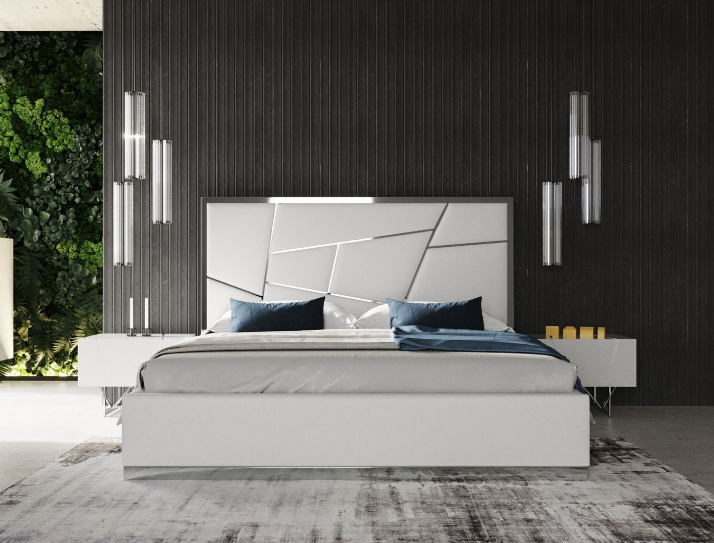 Queen Modrest Chrysler Modern White Bonded Leather Bed