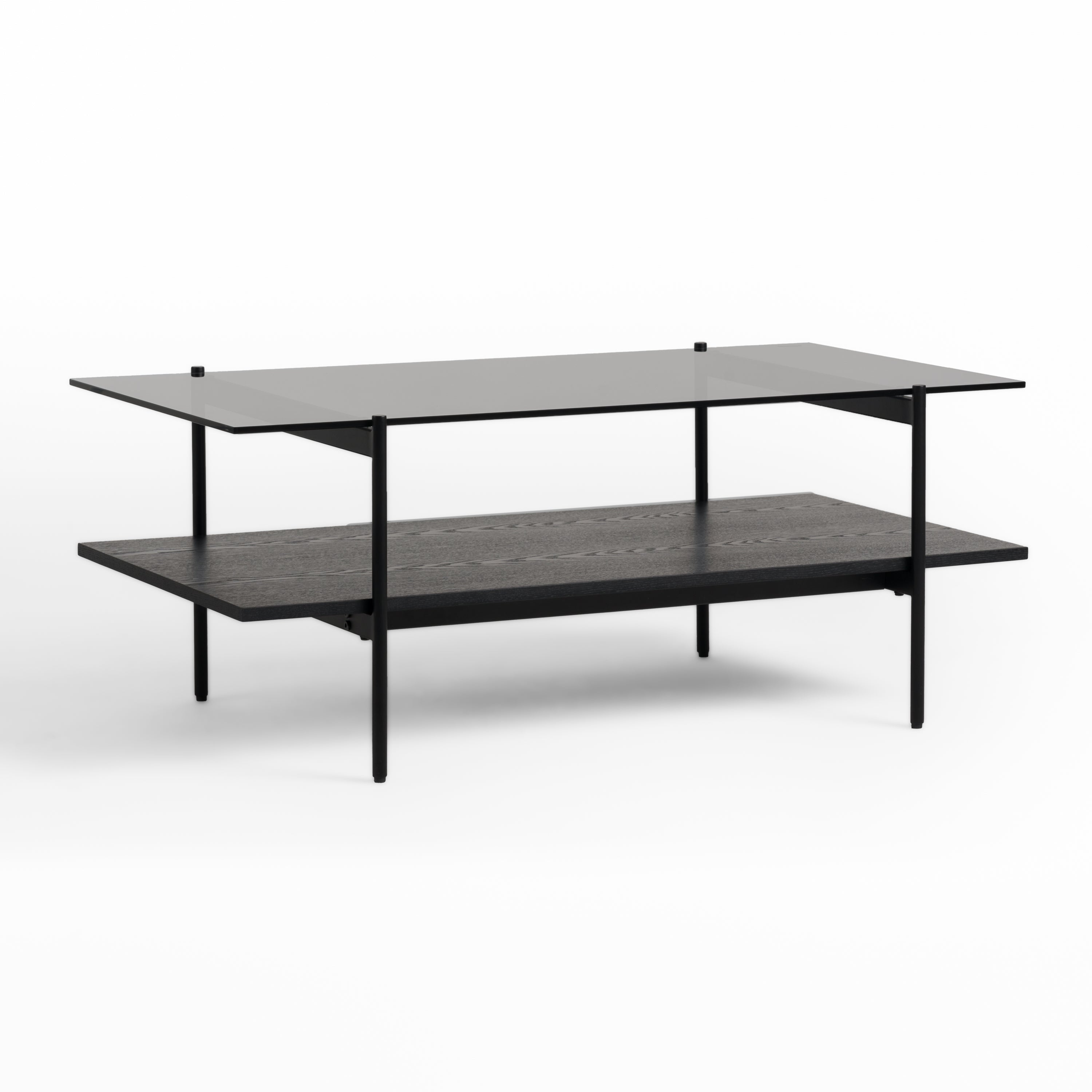 Modrest Conley - Mid-Century Modern Grey Glass + Black Ash Coffee Table