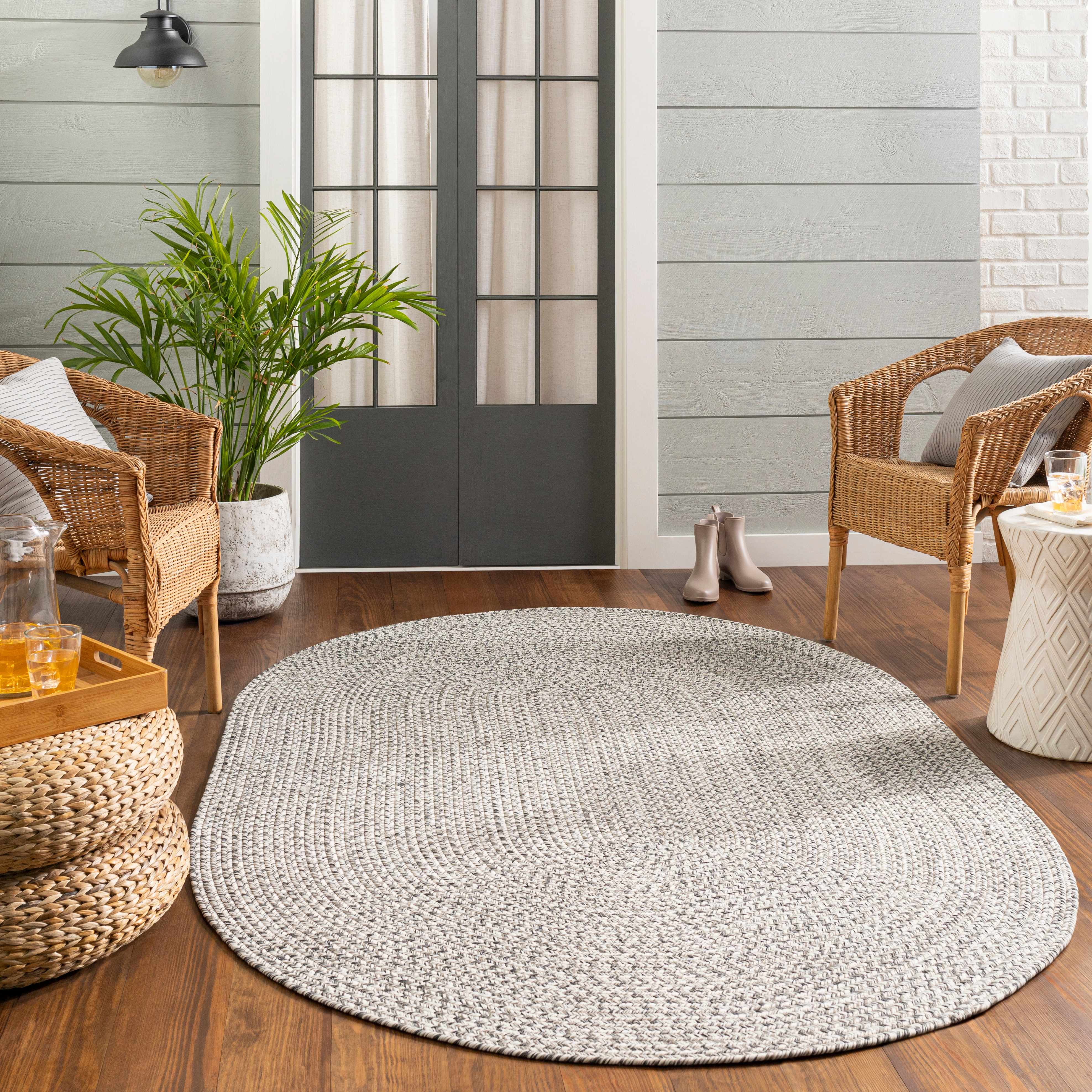 Braided Faux Jute Rug, Cream/Charcoal