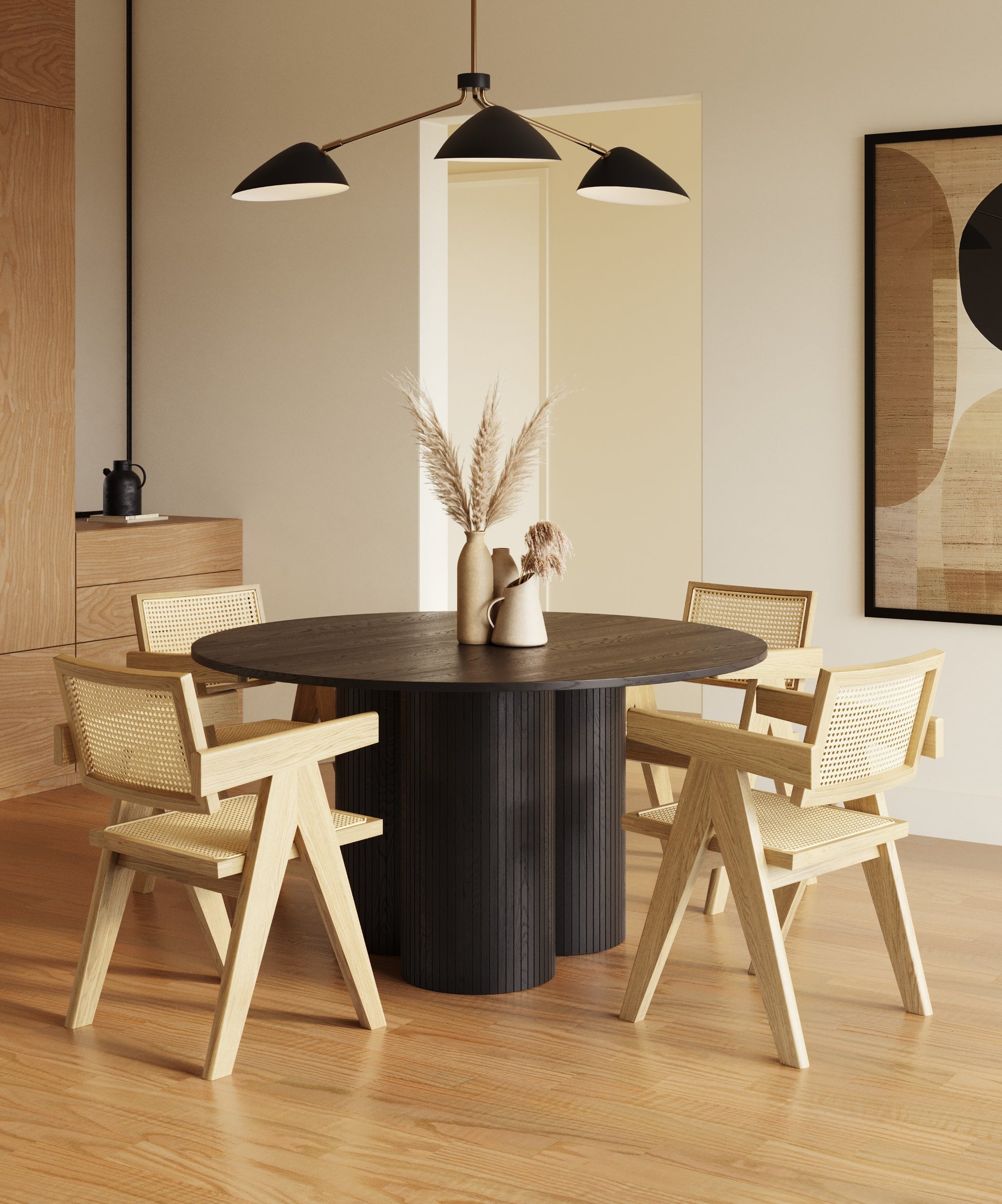 Modrest Depew - Mid-Century Modern Black Oak Round Dining Table