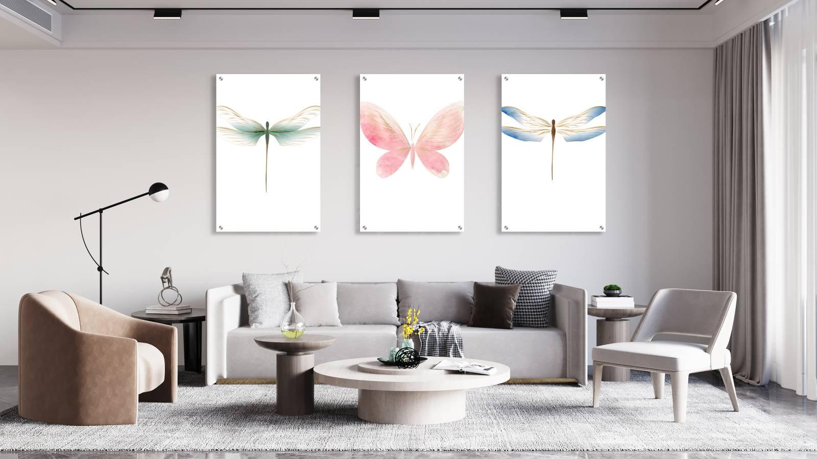 Dragonfly Ornaments Set of 3 Prints Modern Wall Art Modern Artwork