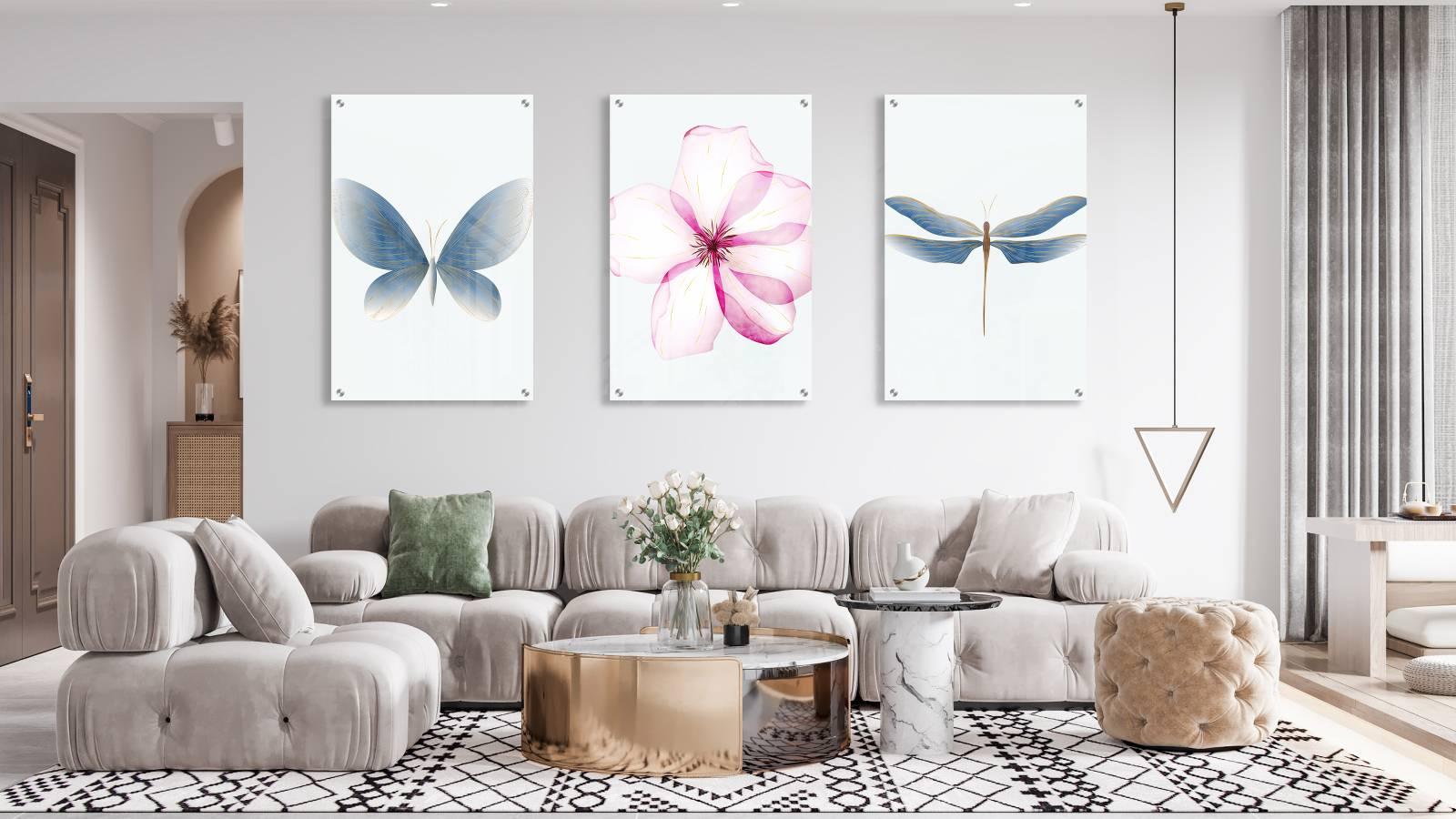 Dragonfly Pattern Set of 3 Prints Modern Wall Art Modern Artwork