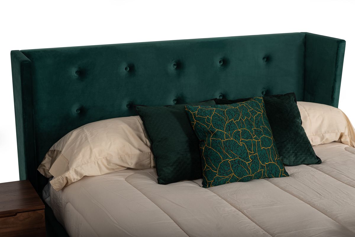 Queen Nova Domus Durango Modern Green Fabric & Walnut Bed