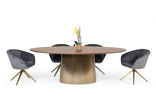 Modrest Yara Modern Grey Velvet & Bronze Dining Chair