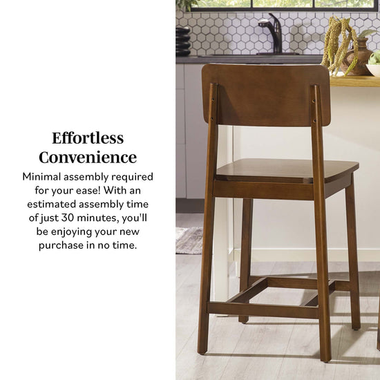 Minimalist Solid Wood Counter Stool, Set of 2