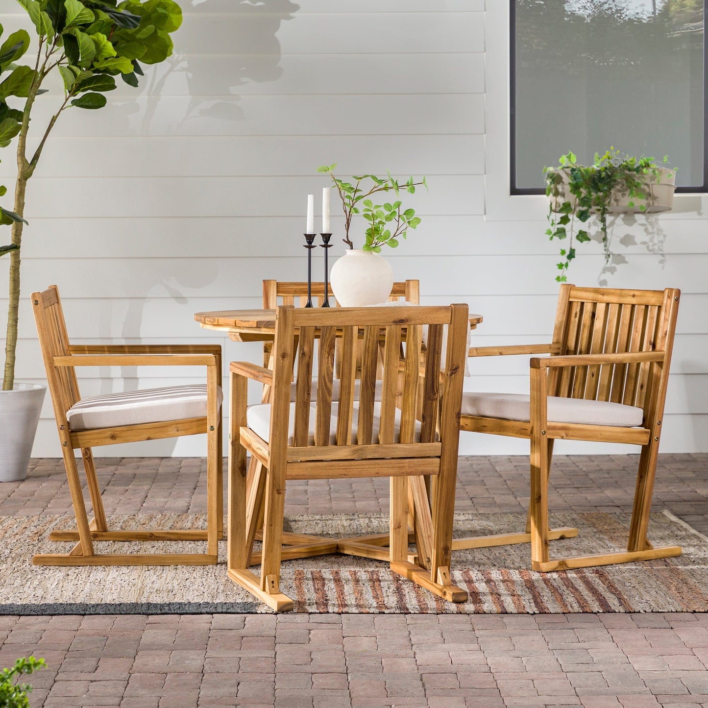 Prenton 5-Piece Modern Solid Wood Geometric Outdoor Dining Set