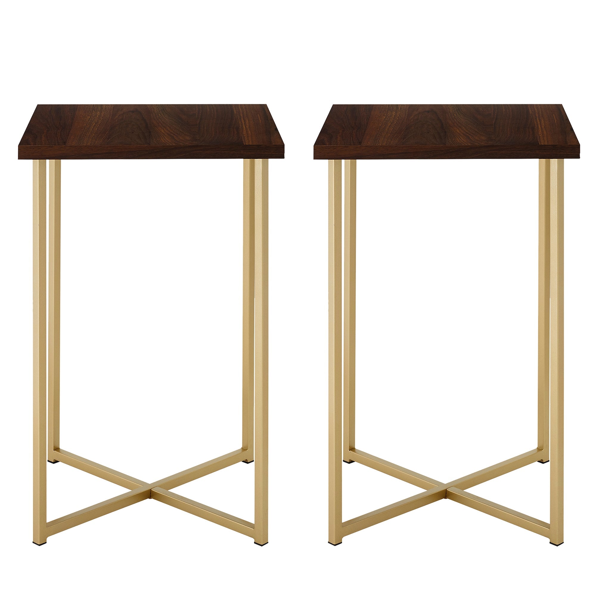 Modern Glam Metal and Wood Square Accent Tables 2-Piece Set