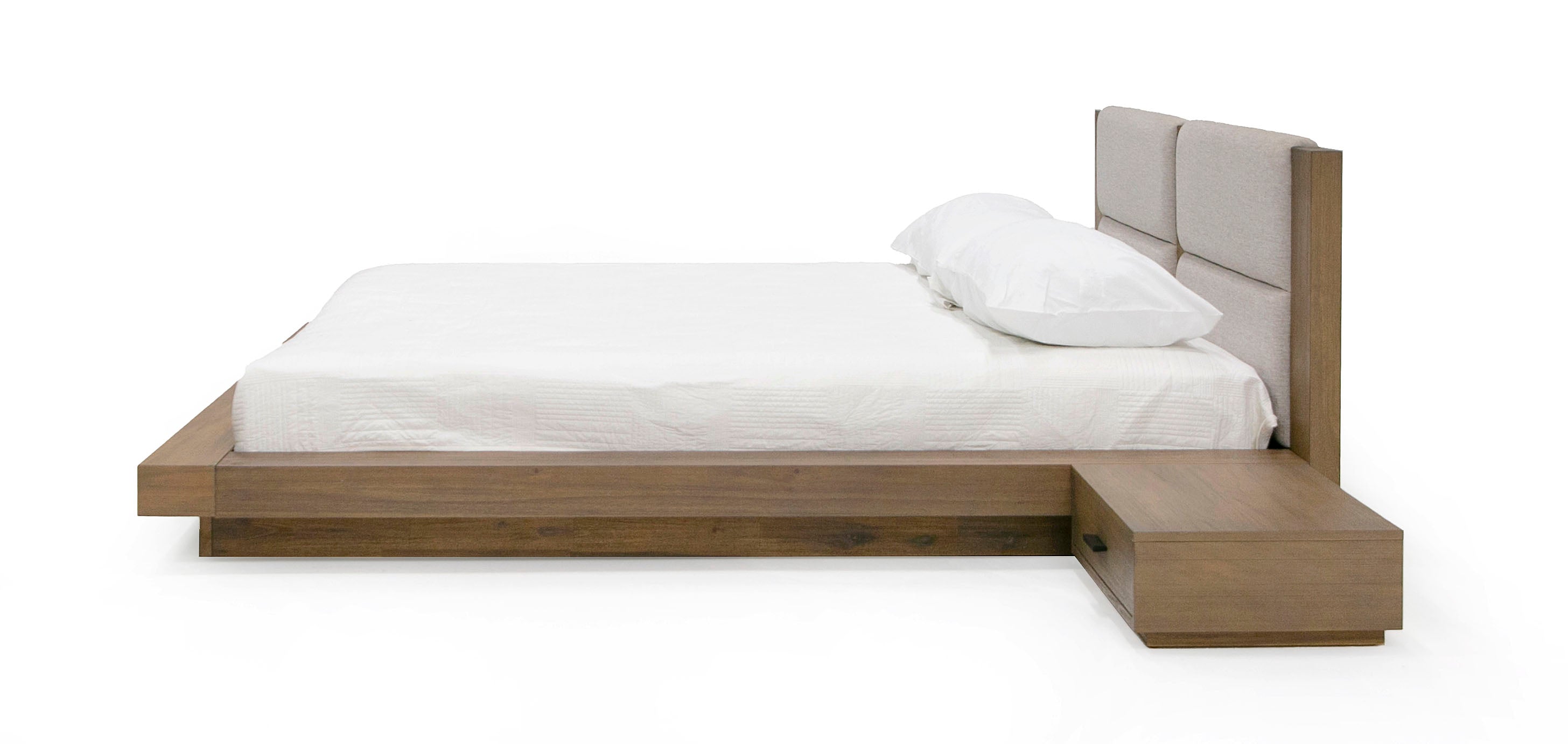 Queen Nova Domus Fantasia - Contemporary Walnut & Grey Bed with Two Nightstands