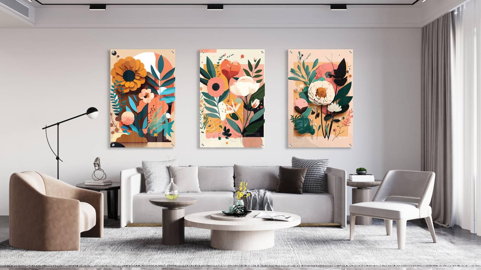 Floral Art Design Set of 3 Prints Modern Wall Art Modern Artwork