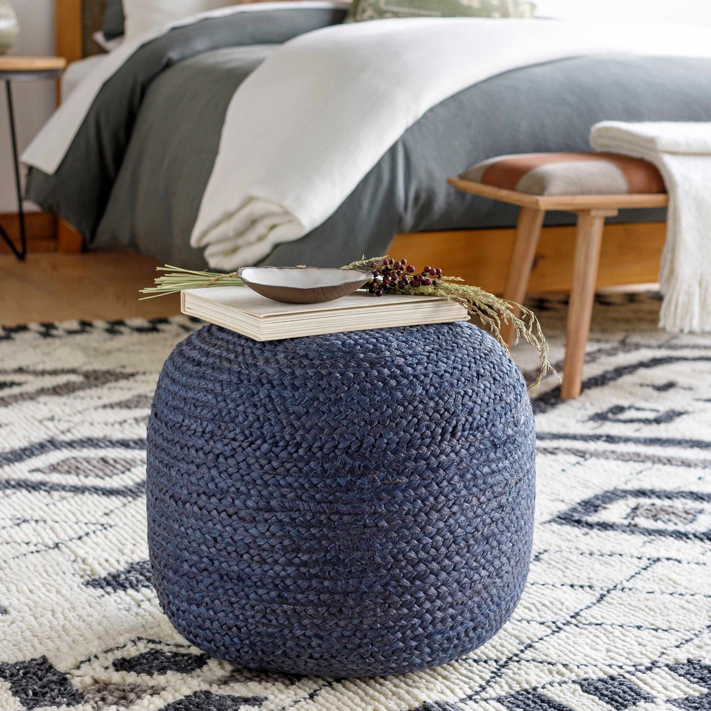 Kaumakani Jute Pouf, Dark Blue