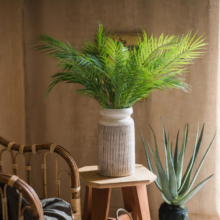 Glazed Ceramic Abstract Brown Stripe White Vase