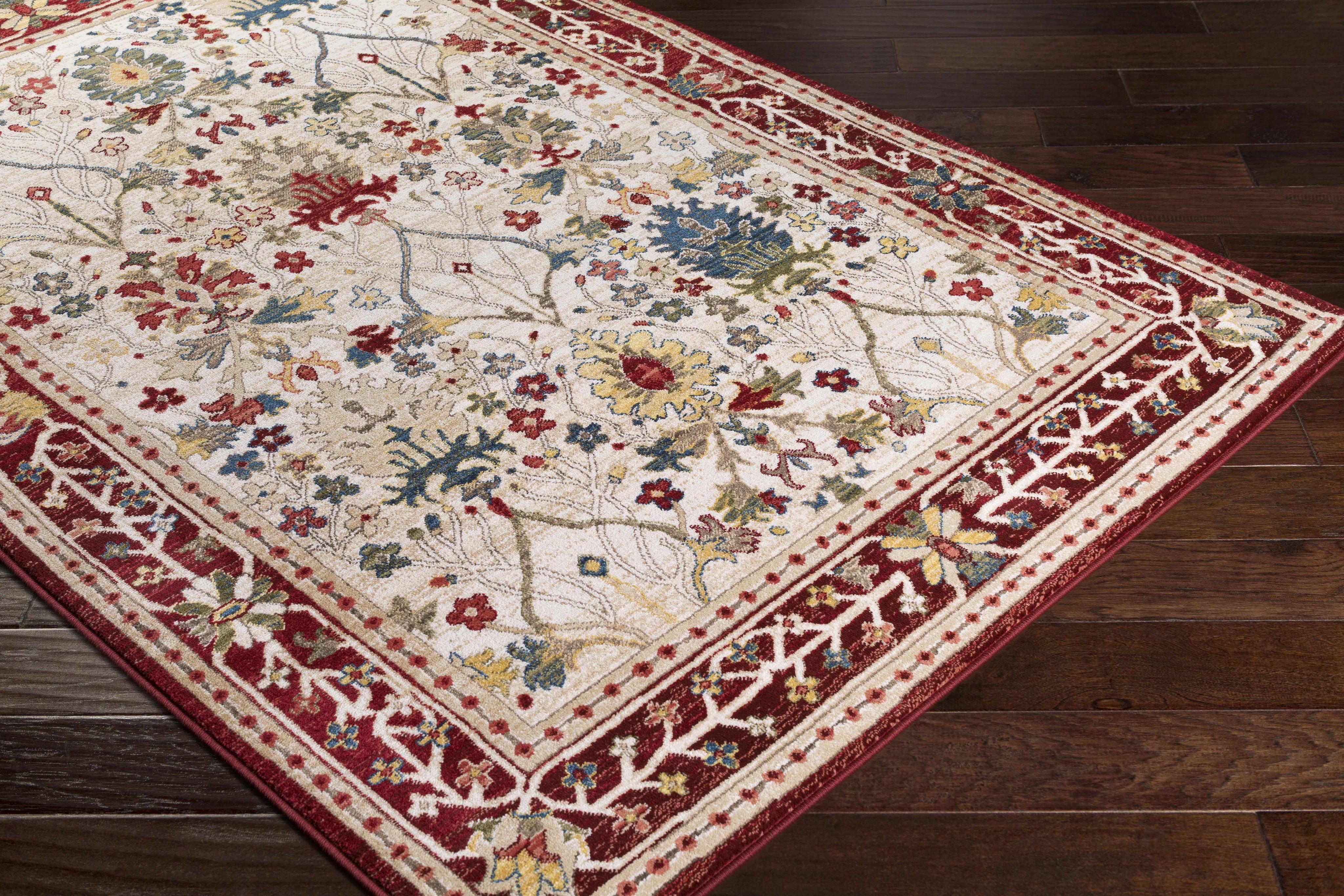 Neola Polypropylene Damask Rug, White/Red