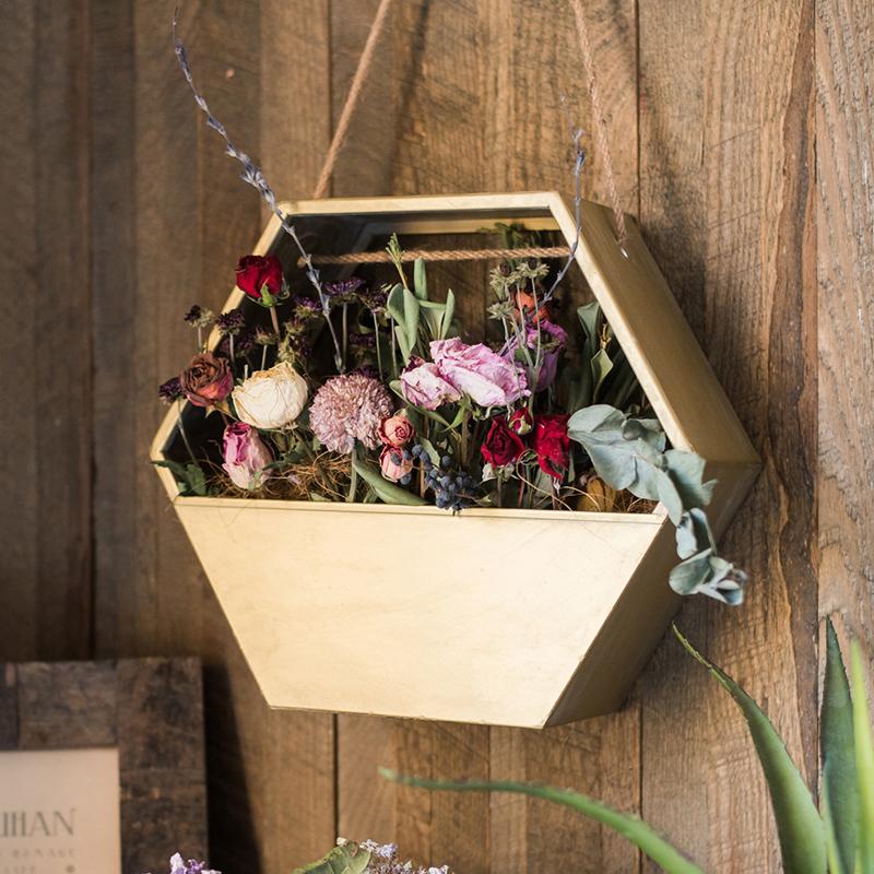 Gold Metal Planter Hexagon Hanging Planter