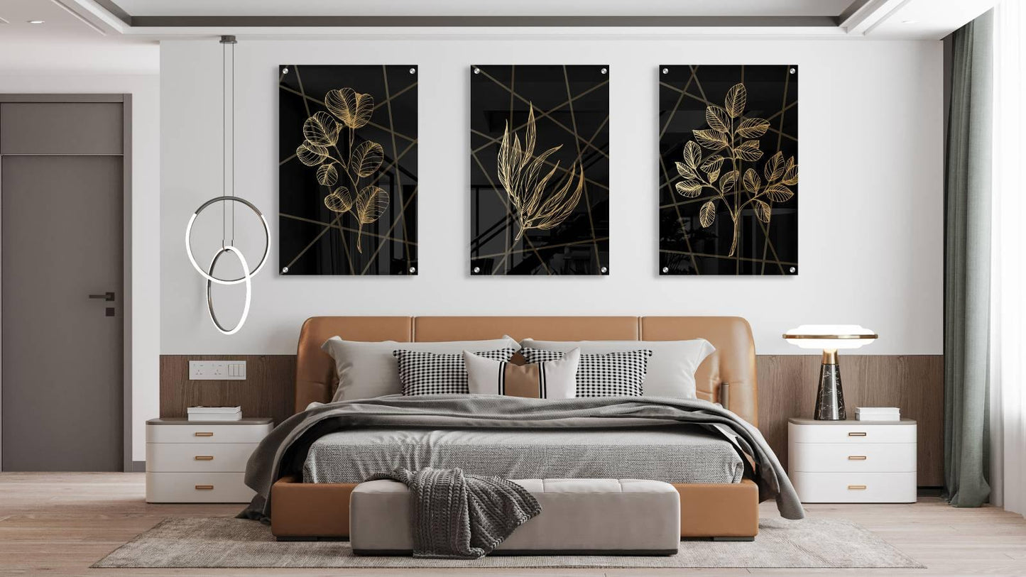 Golden Foliage Set of 3 Prints Modern Wall Art Modern Artwork