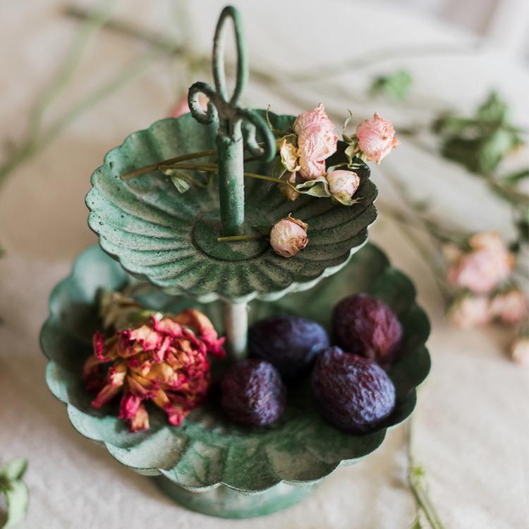 Green Iron Two Tier Small Decorative Tray