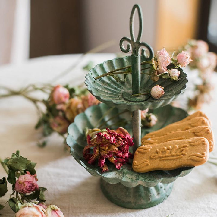 Green Iron Two Tier Small Decorative Tray