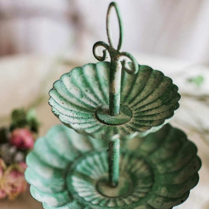 Green Iron Two Tier Small Decorative Tray