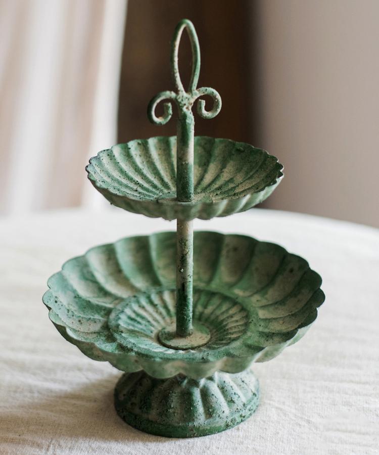 Green Iron Two Tier Small Decorative Tray