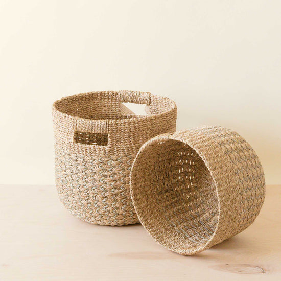 Grey and Natural Rounded Baskets, Set of 2