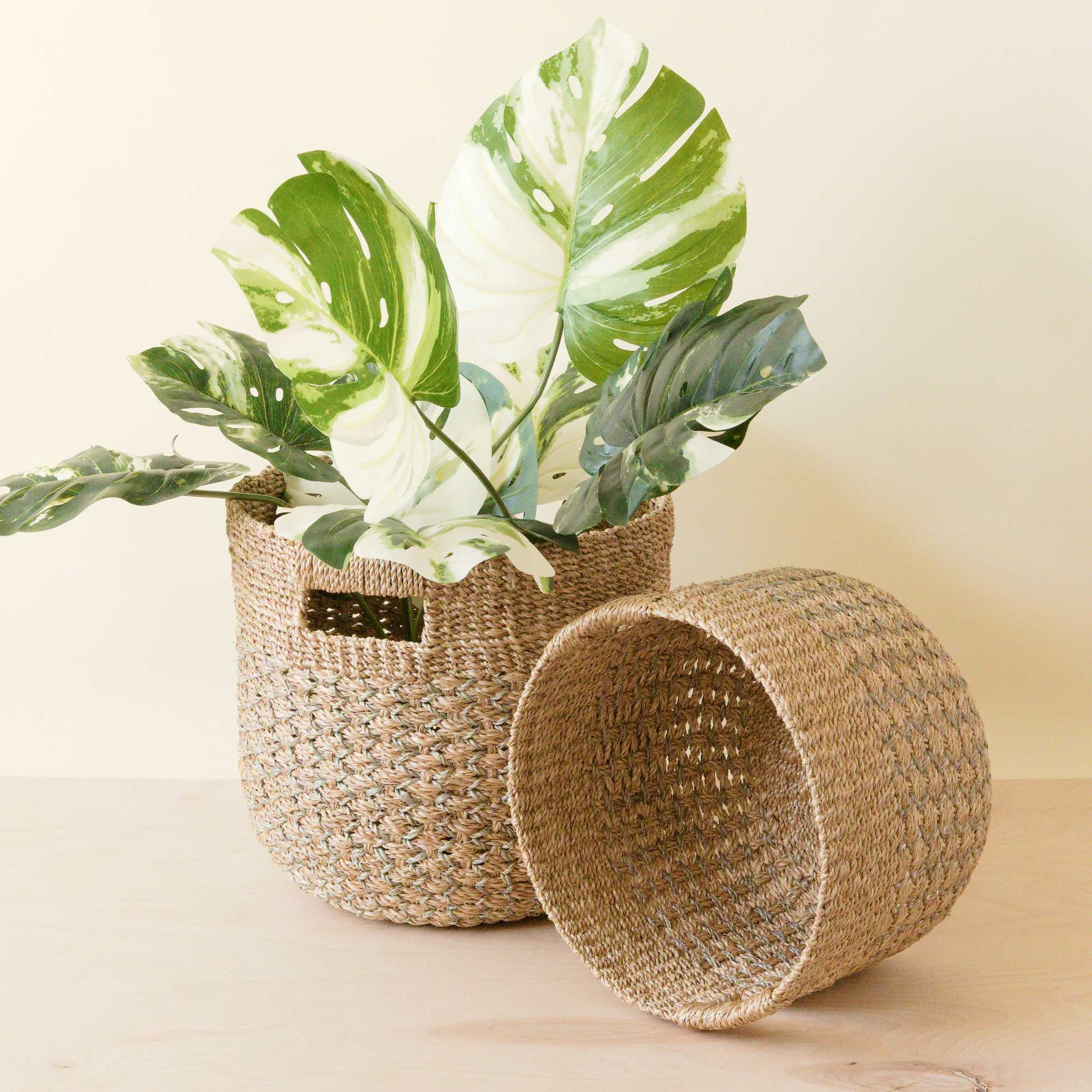 Grey and Natural Rounded Baskets, Set of 2