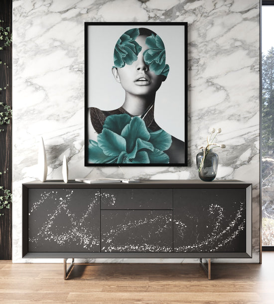 Modrest Hawick - Contemporary Dark Grey + Abstract White Paint Buffet