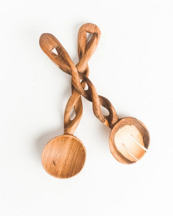 Olive Wood Spiral Salad Servers