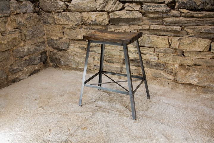 Reclaimed Wood & Metal Saddle Stools (Set of 4)