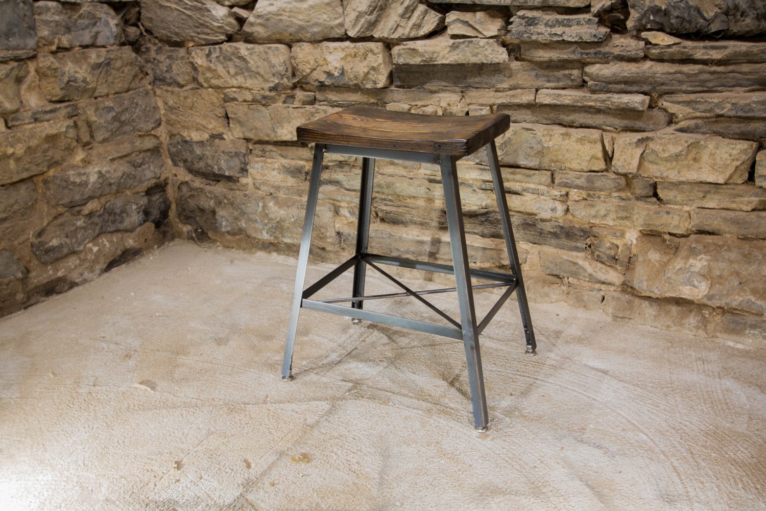 Reclaimed Wood & Metal Saddle Stool