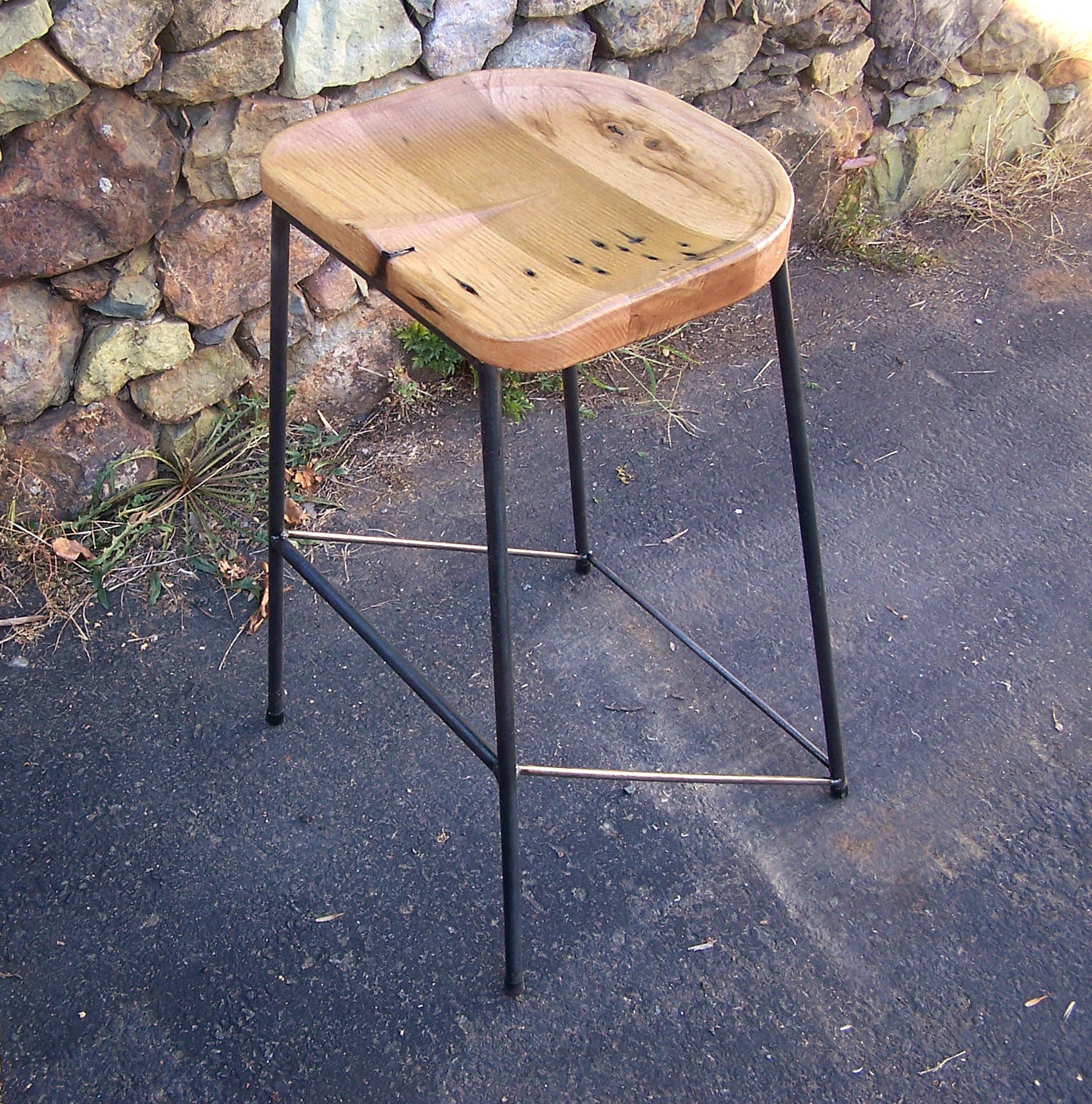 "Spinnaker" Reclaimed Wood Stool w/ Scooped Seat